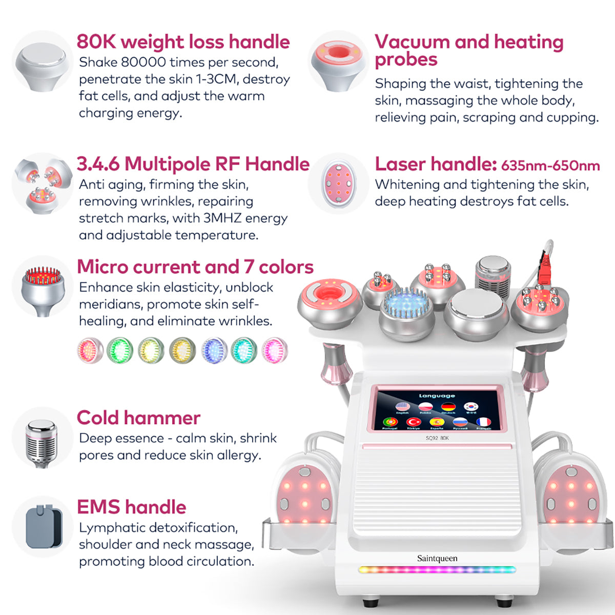 SQ92E Plus, 9in1 80K Cavitation Machine Multifunctional Body Shaping Device RF Radio Frequency Skin Tightening Ice Cold Hammer Microcurrent Massage Secondary image