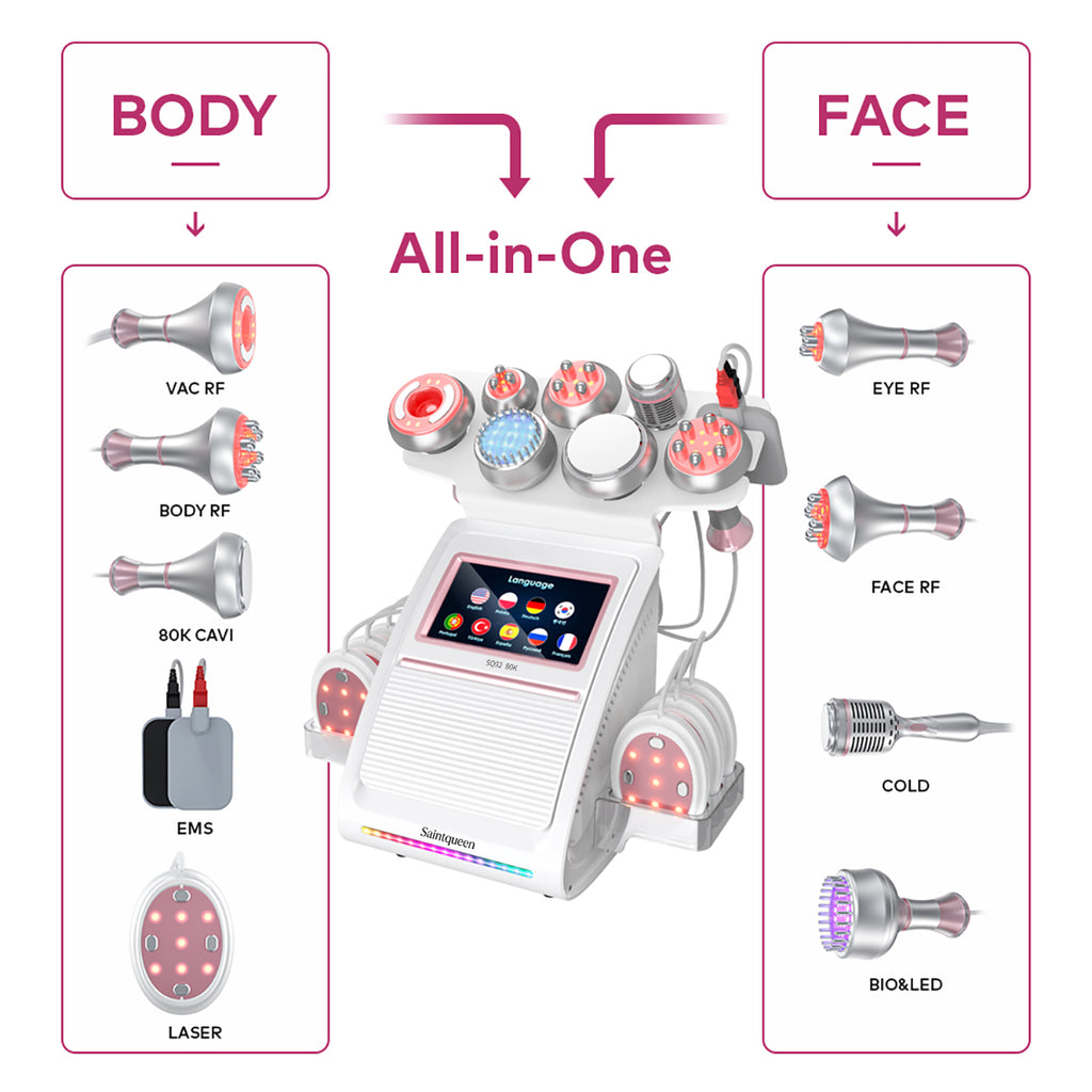 SQ92E Plus, 9in1 80K Cavitation Machine Multifunctional Body Shaping Device RF Radio Frequency Skin Tightening Ice Cold Hammer Microcurrent Massage