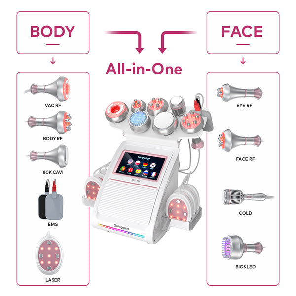 SQ92E Plus, 9in1 80K Cavitation Machine Multifunctional Body Shaping Device RF Radio Frequency Skin Tightening Ice Cold Hammer Microcurrent Massage