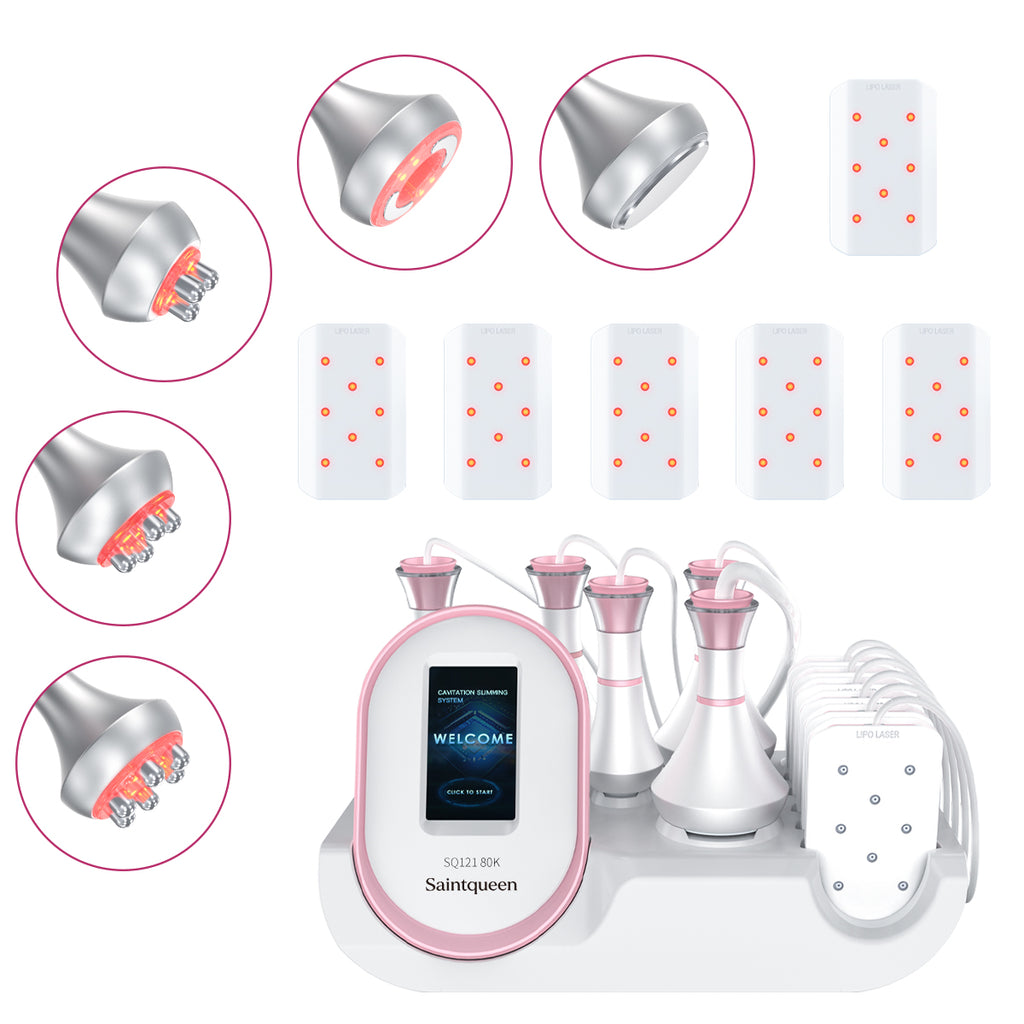 SQ121A Pro, 6in1 Body Sculpting Machine | 80K Cavitation, Multi-Polar RF, Vacuum RF, Laser Body Contouring Pads for Skin Firming Contouring Device