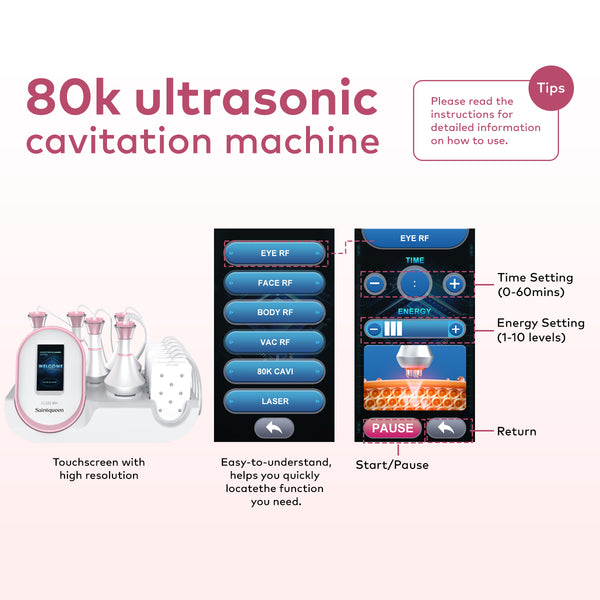 SQ121A Pro, 6in1 Body Sculpting Machine | 80K Cavitation, Multi-Polar RF, Vacuum RF, Laser Body Contouring Pads for Skin Firming Contouring Device