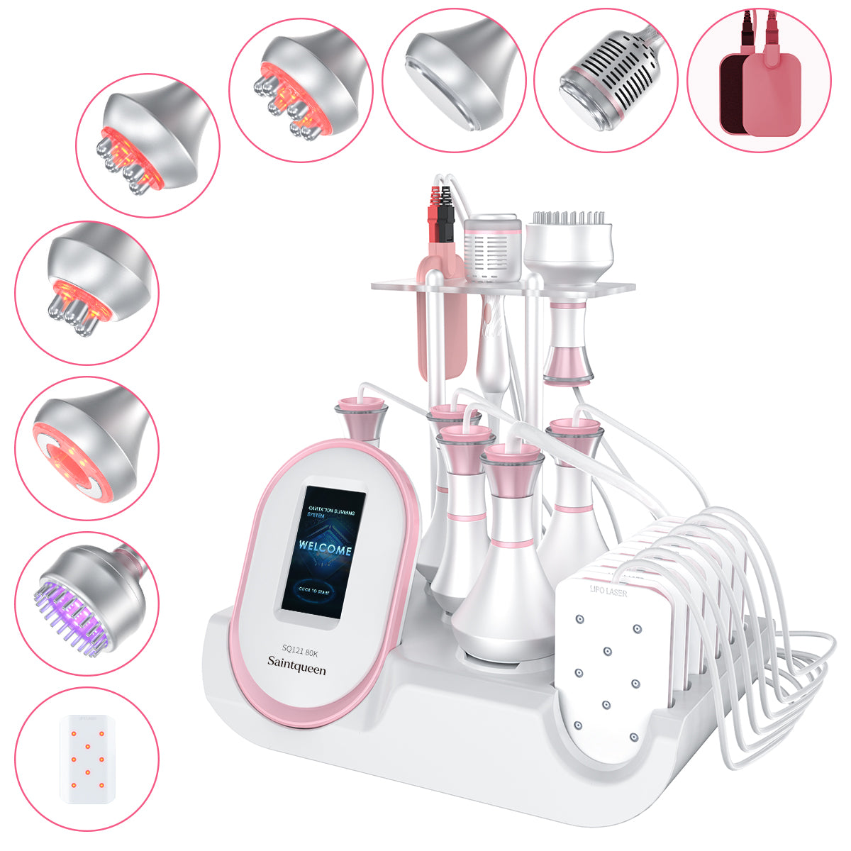 SQ121C Plus, 9in1 80K Cavitation Machine With Laser Lipo Pads Multi-Polar RF Vacuum EMS BIO LED Cold Hammer Body Sculpting Skin Tightening Main image