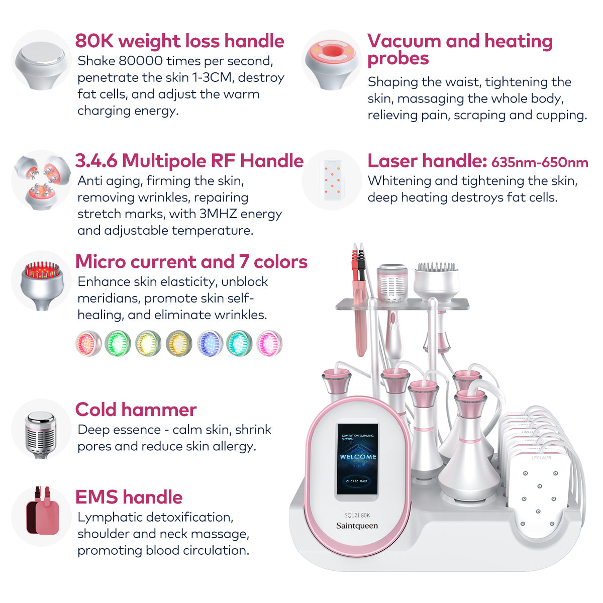 SQ121C Plus, 9in1 80K Cavitation Machine With Laser Lipo Pads Multi-Polar RF Vacuum EMS BIO LED Cold Hammer Body Sculpting Skin Tightening Secondary image