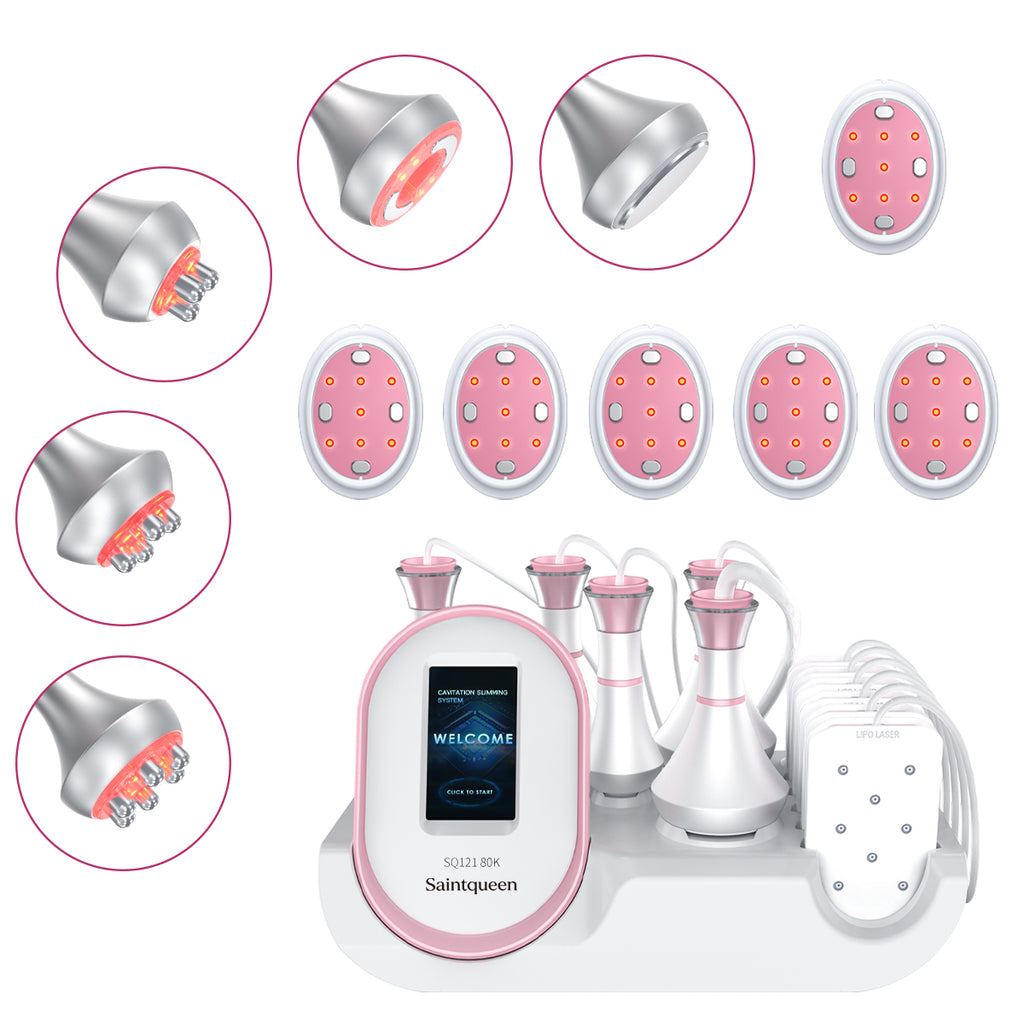 SQ121B Pro, 6in1 80K Cavitation Body Machine, RF Skin Tightening with Laser EMS Microcurrent Pad, Vacuum Negative Pressure Massage Body Contouring Shaping