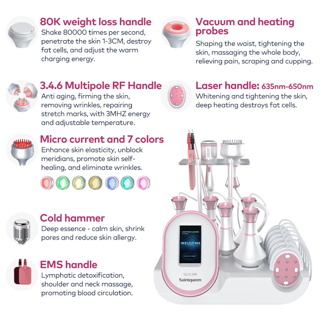 SQ121D Plus, 9in1 80K Cavitation Machine With Microcurrent Plate, Multi-Polar RF Vacuum for Body Shaping Skin Tightening Anti-Aging