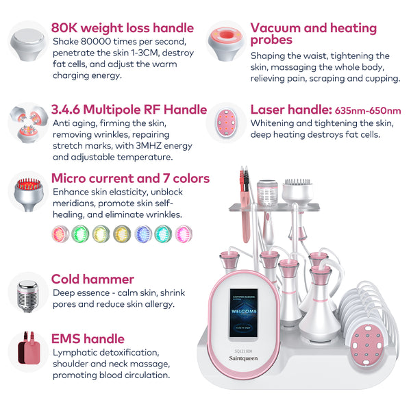 SQ121D Plus, 9in1 80K Cavitation Machine With Microcurrent Plate, Multi-Polar RF Vacuum for Body Shaping Skin Tightening Anti-Aging
