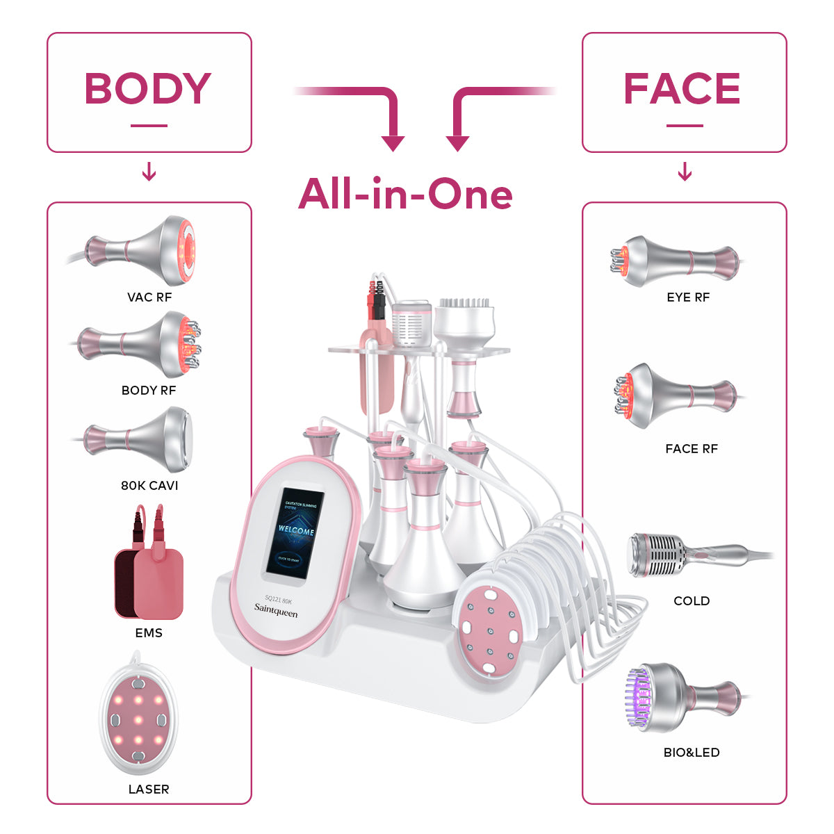 SQ121D Plus, 9in1 80K Cavitation Machine With Microcurrent Plate, Multi-Polar RF Vacuum for Body Shaping Skin Tightening Anti-Aging