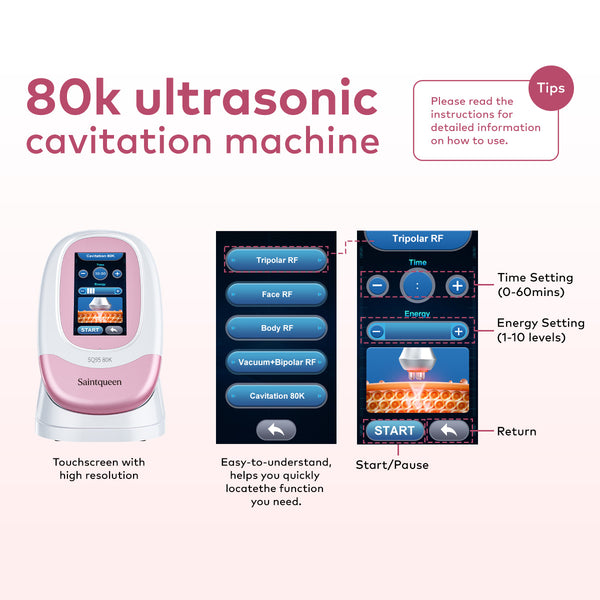 SQ95A Pro, 5in1 80K Cavitation Machine | Multi-Polar RF & Vacuum Negative Pressure Body Sculpting Device, Face Lifting Skin Tightening