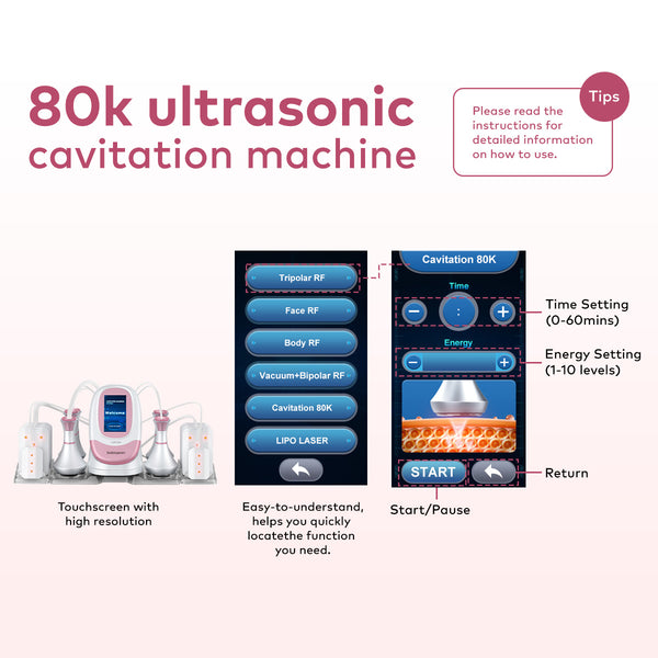 SQ95C Pro, 6in1 80K Cavitation Machine | Multi-Polar RF Vacuum Lipo Laser Body Sculpting Device, Face Lifting Skin Tightening Anti-Aging