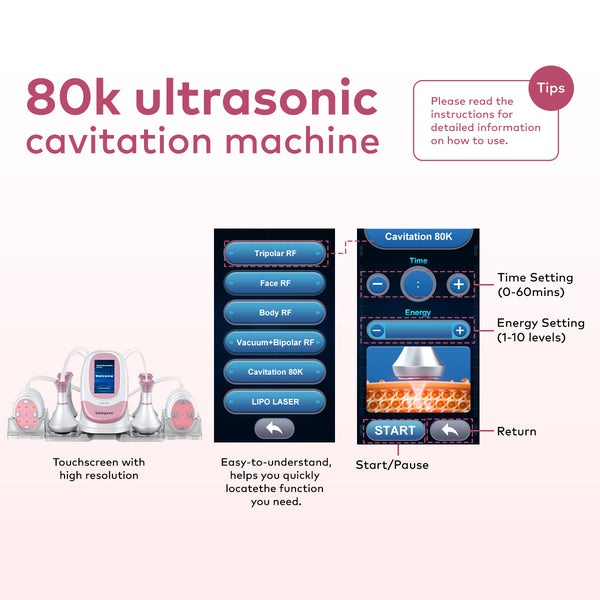 SQ95B Pro, 6in1 Multifunctional Body Sculpting Machine 80K Cavitation, Multi-Polar RF, Vacuum Massage & EMS Pads for Skin Lifting & Shaping