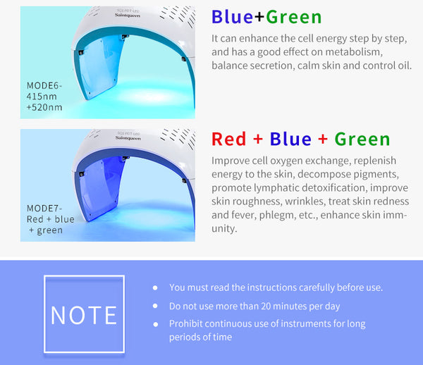 SQ1 LED Light Therapy Device, 292 Beads 7-Color Photon Facial Skin Rejuvenation Machine, Red Blue Green PDT for Face Skin Care Anti-Aging Acne Oil Control