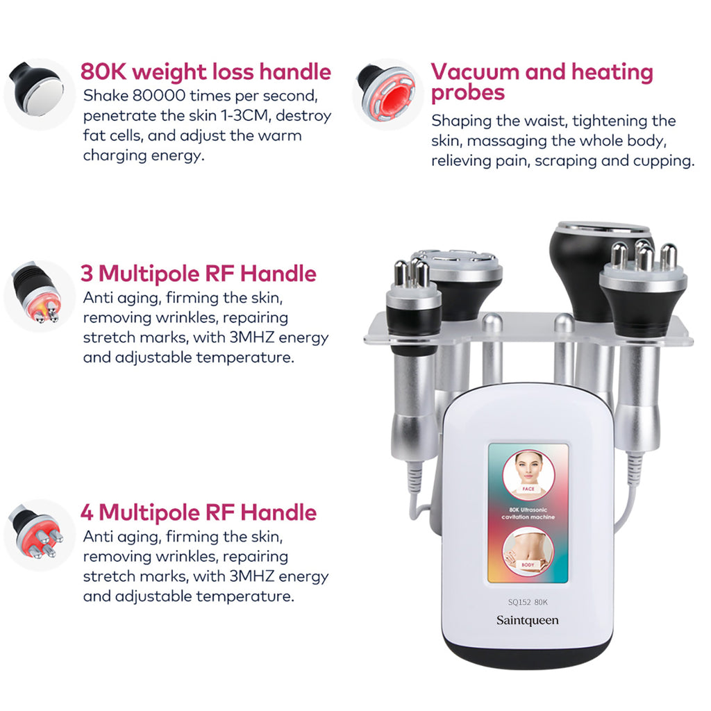 SQ152 Basic, 4in1 80K Ultrasonic Cavitation Machine, Vacuum RF Body Sculpting & Skin Tightening Device for Face & Body