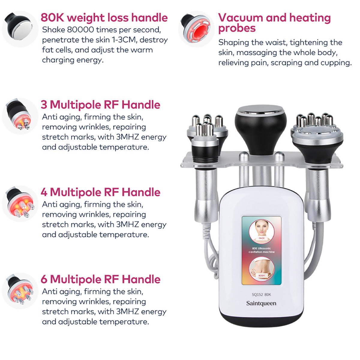 SQ152 Pro, 5in1 80K Ultrasonic Cavitation & Multi-Polar RF for Body Shaping, Face Lifting, Wrinkle Reduction & Skin Elasticity Improvement Secondary image