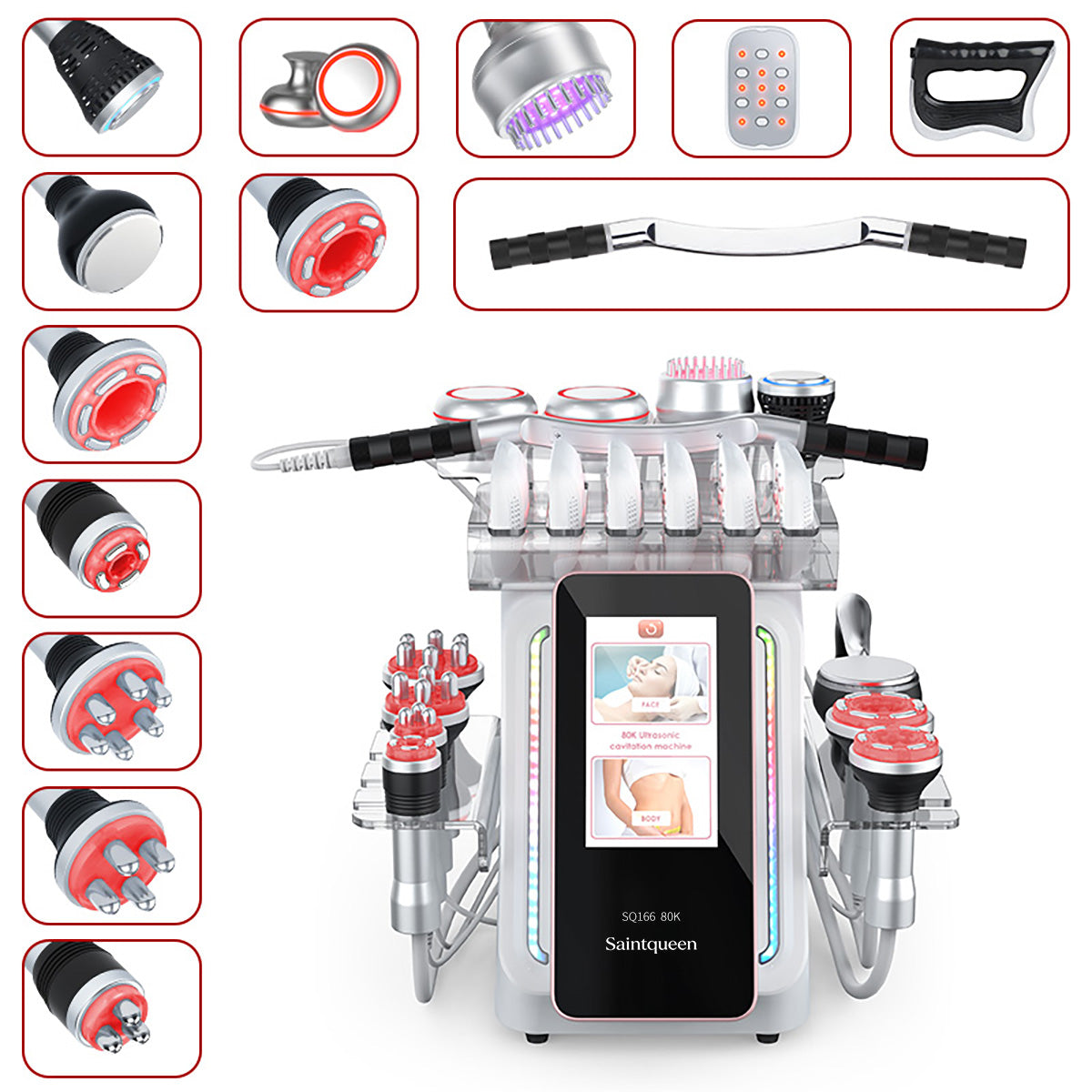 SQ166 Ultra, 80K Cavitation Radio Frequency Vacuum Massager, All-in-One Salon Beauty Equipment with EMS Laser Pad, Multiple Working Handles Main image