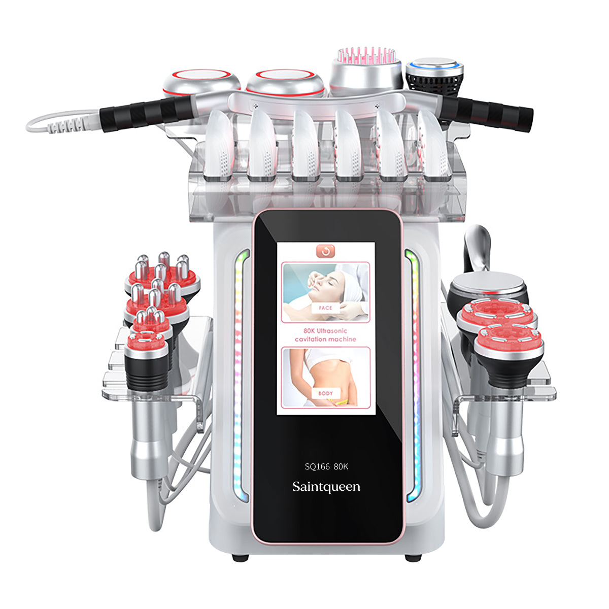 SQ166 Ultra, 80K Cavitation Radio Frequency Vacuum Massager, All-in-One Salon Beauty Equipment with EMS Laser Pad, Multiple Working Handles