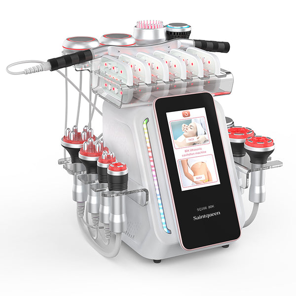 SQ166 Ultra, 80K Cavitation Radio Frequency Vacuum Massager, All-in-One Salon Beauty Equipment with EMS Laser Pad, Multiple Working Handles