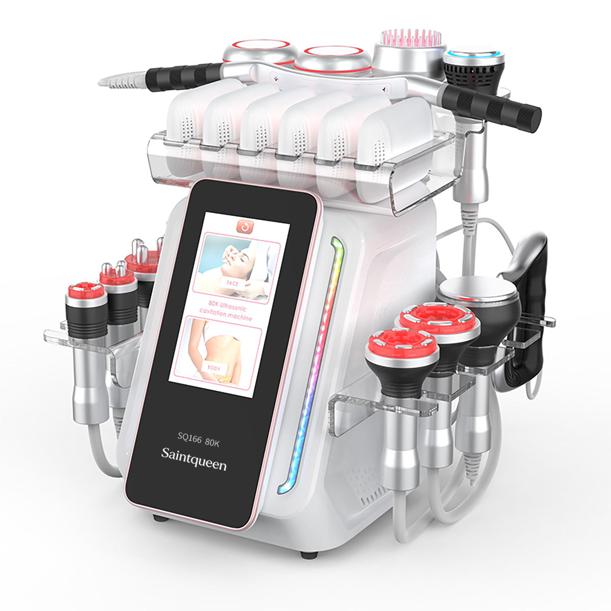SQ166 Ultra, 80K Cavitation Radio Frequency Vacuum Massager, All-in-One Salon Beauty Equipment with EMS Laser Pad, Multiple Working Handles