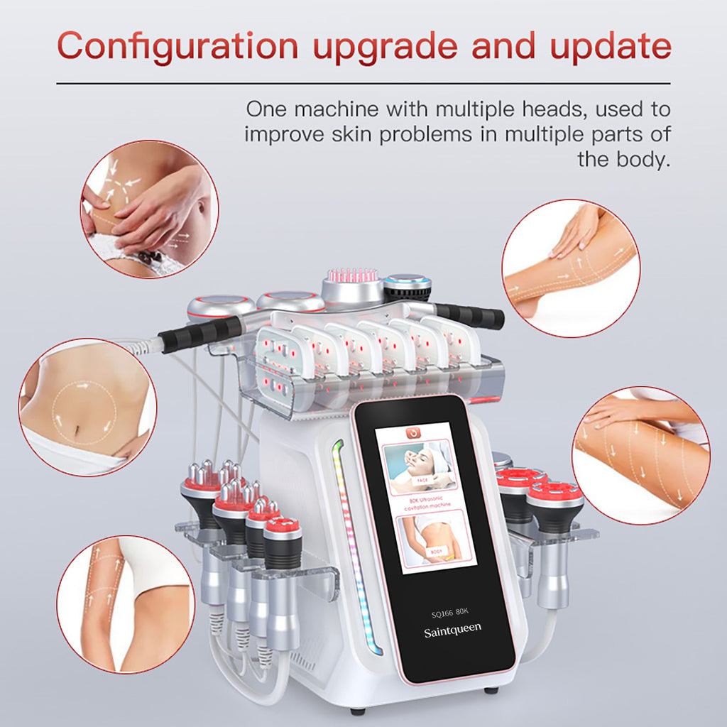 SQ166 Ultra, 80K Cavitation Radio Frequency Vacuum Massager, All-in-One Salon Beauty Equipment with EMS Laser Pad, Multiple Working Handles