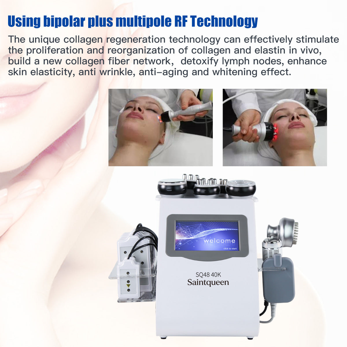 SQ48 Plus 9-in-1 40K Ultrasonic Cavitation & RF Machine with Laser Pads